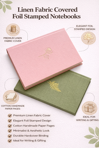 Cuaderno con Cubierta de Tela de Lino, Diario con Estampado Metálico, Papel de Algodón, Cuaderno de Escritura Minimalista de Tapa Dura, Regalo - Product Image 6