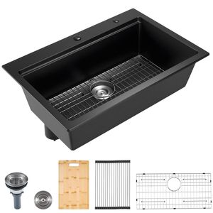 Lavello da Cucina da 33 Pollici con Piano di Lavoro, Vasca Singola in Granito, Stile Rustico, Montaggio a Incasso, con Foro Singolo e Accessori Multipli per Ville - Product Image 1