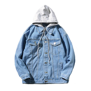Best Selling Adult Men's Denim With <b>Fleece</b> Hoodies Drop Shoulder Solid Color Quick Dry Plus Size <b>Jeans</b> Hoodies With OEM Service - Product Image 1