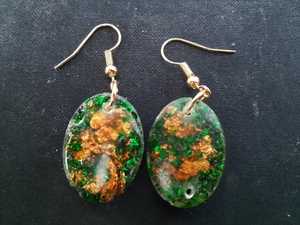 handmade earrings <b>green</b> gold foil earrings teardrop earrings <b>glitter</b> earrings aesthetic jewelry boho earrings unique Resin Craft - Product Image 3