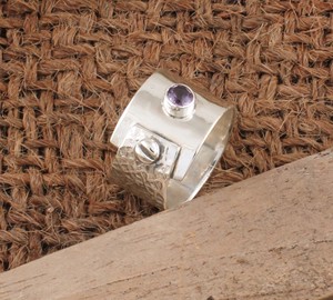 Anillo de Amatista Natural con Engaste de Bisel al por Mayor, Plata de Ley 925, Banda Sencilla y Delicada, Joyería para Fiestas, Aniversarios y Bodas - Product Image 3