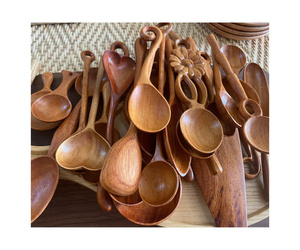 Cuillère décorative en bois naturel, ustensile de cuisine fait main, pour servir, cuisiner, remuer, vaisselle de table - Product Image 6