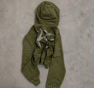 Sudadera con capucha y cremallera completa para hombre, personalizada con pedrería, efecto desgastado, oversize, de peso pesado, estilo streetwear, marrón, marca privada - Product Image 5