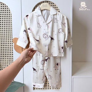 SeunKids Conjunto de pijama de viscosa de manga larga para niños y niñas, ropa informal para el hogar con estampado de mascotas, Vietnam - Product Image 6