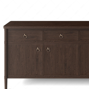 Buffet en bois avec quatre tiroirs et quatre portes, finition brun foncé, poignées à anneau, meuble de rangement moderne - Product Image 5