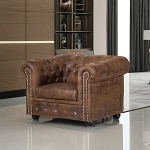 Genuine Leather Modern 1 Seater Living Room <b>Sofa</b> Set with Wood <b>Legs</b> Convertible Design Comfortable <b>for</b> Bathroom Use - Product Image 1