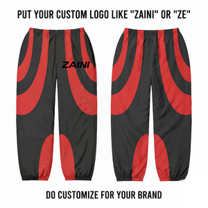 Pantalon coupe-vent en coton léger de qualité supérieure 80 GSM, rouge et noir, design à panneaux incurvés, logo personnalisé imprimé à l'écran, réversible - Product Image 1