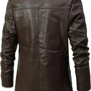 <b>Men's</b> PU Leather <b>Jacket</b> With Faux Fur Lining Turn-down Collar <b>Long</b> Sleeve Casual Winter Windproof Slim Fit Coat - Product Image 3