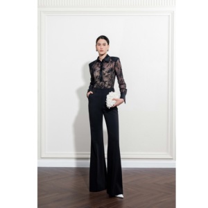 Blusas de Mujer en Oferta, CAMISA ELEGANTE con Malla Floral y Encaje, Manga con Puño ODM, Cuello Clásico, Camisa Formal/de Fiesta para Mujer - Product Image 1