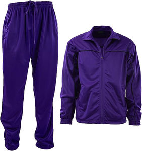 Ensemble de survêtement sportif violet personnalisé pour hommes, veste zippée intégrale et pantalon, séchage rapide, polyester satiné, tenue d'hiver, logo personnalisé, vente en gros - Product Image 1