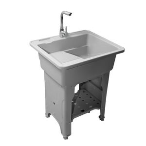 Grey Freestanding Indoor Outdoor Laundry Sink with Faucet and Hoses Drain Kit Stylish Outdoor Appliance - Product Image 6
