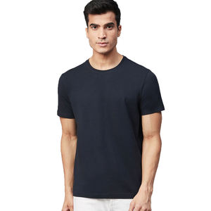 T-shirt en coton uni pour homme, coupe classique, col rond, manches courtes, vêtement décontracté, tissu jersey respirant - Product Image 1