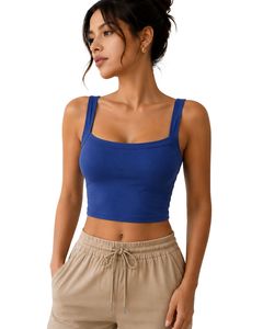 Cobalt Blue Square Neck <b>Crop</b> Tank <b>Top</b> Women Sleeveless Cotton Spandex Stretch Fitness Yoga Casual Summer Basic Vest <b>Top</b> Custom - Product Image 1