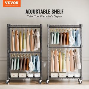 Heavy Duty Double Hanging Rods <b>Clothes</b> Rack Bottom Top <b>Storage</b> Tier with Rolling Feature for Garment <b>Storage</b> - Product Image 2