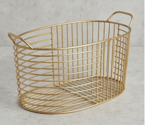 Fine Quality Metal Wire <b>Storage</b> <b>Basket</b> With Handles Elegant Multi Purpose Neatening Organizer <b>Gold</b> Finish - Product Image 3