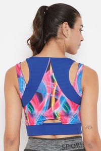 Sujetador deportivo tipo racerback para mujer con estampado abstracto colorido, soporte medio, transpirable, ropa deportiva, cuello redondo - Product Image 3
