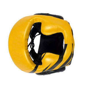 Protège-tête de boxe en cuir PU jaune avec bandes noires, fermeture à cliquet, équipement de protection pour adultes, usage sportif unisexe - Product Image 4