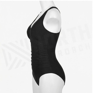 Women's Black One Piece Swimsuit Deep V Neck Ruched High Waist Tummy Control Shapewear Push Up <b>Bikini</b> Beachwear - Product Image 3