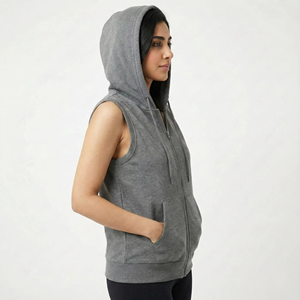 Chaleco con Capucha sin Mangas para Mujer, Gris, Tejido, Informal, con Bolsillos, Transpirable, de Color Sólido - Product Image 2