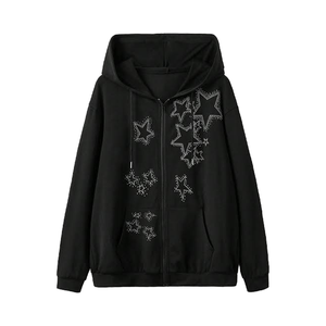 Sudadera con capucha de invierno unisex, con cremallera completa, forro de punto, estampada, con pedrería, diseño personalizado, de poliéster/algodón, ecológica y a la moda. - Product Image 6