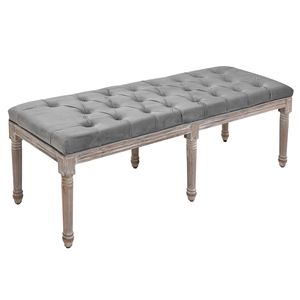 Panca Ottomana Imbottita in Tessuto Grigio con Design Trapuntato per Soggiorno, Camera da Letto, Corridoio, con Gambe in Legno di Gomma per Casa e Ufficio - Product Image 1