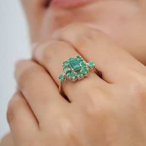 Best Selling 925 Sterling <b>Silver</b> Octagon & Round Shape <b>Emerald</b> Cluster Fine <b>Ring</b> May Birthstone Jewelry For Her Wholesale Price - Product Image 4