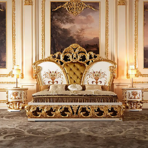 Juego de Dormitorio de Lujo Francés, Estilo Clásico Europeo, en Oro Blanco, de Alta Calidad, Estilo Barroco Real, en Madera de Caoba, Tamaño King, para Villa u Hotel - Product Image 2