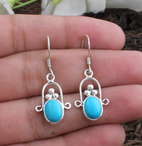 Boucles d'oreilles pendantes en turquoise naturelle, argent sterling 925, pierre bleue vintage de luxe, bijoux de fête pour femmes, vente en gros - Product Image 1