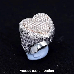 Iced Out Moissanite Diamond Heart <b>Ring</b> 925 <b>Silver</b> Hip Hop <b>Statement</b> <b>Ring</b> - Product Image 3