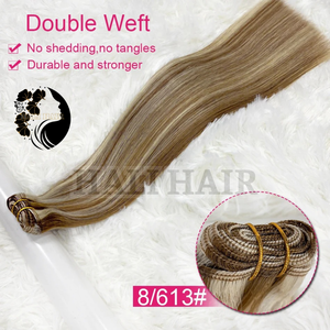 Venta caliente genio ruso sin costuras doble dibujado virgen Remy cutícula alineada trama de la piel extensiones de cabello europeo sin caída - Product Image 3