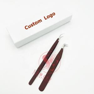 Pince à épiler d'extension de cils en fibre de vrac de haute qualité professionnelle durable de couleur mate marron foncé marque privée personnalisée en acier inoxydable - Product Image 1