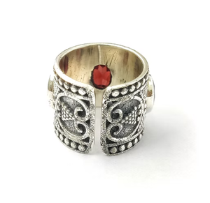 Bohemian <b>Garnet</b> Gemstone Cocktail <b>Ring</b> Antique 925 Sterling <b>Silver</b> Red Stone Unisex Jewelry - Product Image 3