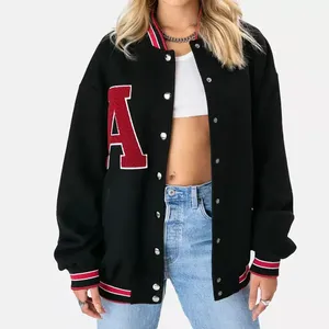 Chaqueta Universitaria Corta de Invierno Personalizada para Mujer, de Lujo, con Bordado Chenille, Estilo Letterman, de Lana Acolchada, de Algodón, Transpirable y Elegante - Product Image 5