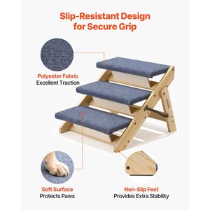 3 Step Wood Pet Stairs Stable Sturdy Cat <b>Dog</b> Furniture for <b>Beds</b> <b>Sofa</b> Cars 150lbs Load Capacity Floded Flat Design for Pets - Product Image 4