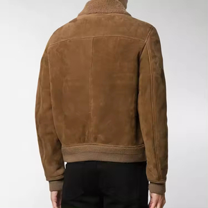Unisex Brown Genuine <b>Leather</b> Bomber <b>Jacket</b> Turn-down Collar Zipper Closure Faux Fur Lining Casual <b>Winter</b> Wear Waterproof - Product Image 4