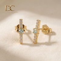 Boucles d'oreilles clous en or massif 14 carats avec diamant de laboratoire certifié IGI et Yag Paraiba bleu de laboratoire, bijoux fins minimalistes pour femme