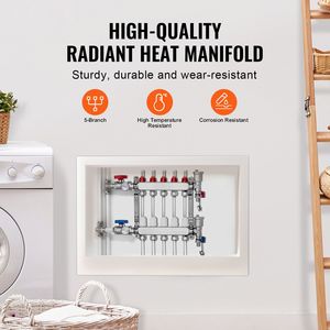 Collettore di Distribuzione a 5 Vie per Tubi PEX da 1/2 Pollice, Collettore in Acciaio Inox per Riscaldamento a Pavimento Idronico, Componenti per Sistemi HVAC - Product Image 2