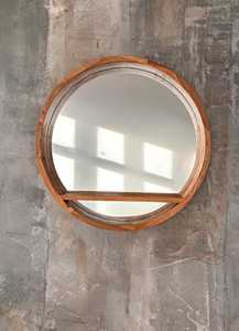 Nordic Round Wooden Mirror with Storage Shelf Deep <b>Frame</b> Circular Wall Mirror Minimalist <b>Oak</b> Wood Bathroom Entryway Organizer HD - Product Image 2