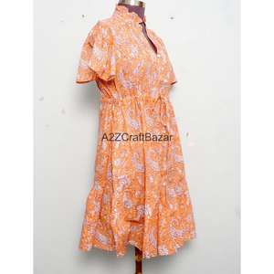 Vestido Mini de Algodón 100% Puro para Mujer, Estampado Floral Hecho a Mano en India, Lavable, Ecológico, Transpirable, Cintura Alta, Estilo Boho, para Oficina - Product Image 5