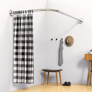 Asta Doccia Curva a L Regolabile in Acciaio Inossidabile, Resistente alla Ruggine, Espandibile, per Tenda Doccia, Materiale Metallico - Product Image 5