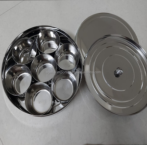 Boîte à épices ronde en acier inoxydable de qualité commerciale avec plusieurs compartiments et cuillère pour cuisine d'hôtel - Product Image 3