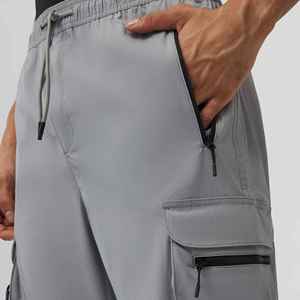 Pantalon de survêtement cargo gris pour homme, taille élastique, plusieurs poches, décontracté, pour l'automne, en coton tricoté mi-lourd, respirant, 100 % coton uni - Product Image 6