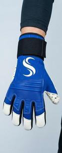 Gants de gardien de but de football, doigts entiers, bleu et blanc, en cuir PU, antidérapants, respirants, avec sangle de poignet réglable, équipement sportif unisexe - Product Image 3