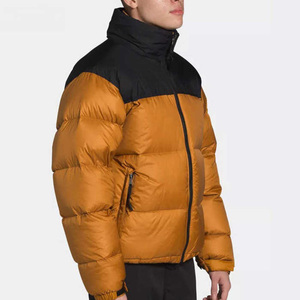 Veste matelassée imperméable pour homme, orange et noir, à blocs de couleur, col montant, fermeture éclair frontale, coupe-vent, décontractée, streetwear d'hiver - Product Image 3