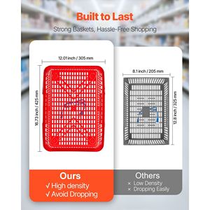 12 Cestas de Compras de Plástico PE Rojo de 21L con Asas Metálicas, Apilables, Portátiles, para Supermercado, Comercio Minorista y Uso Doméstico, Malla Densa D0100XFE3JA - Product Image 2