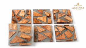 Wood Resin Coaster <b>Set</b> <b>Square</b> Drink Coasters Patterned Cup Pads for Home Office Restaurant - Product Image 3