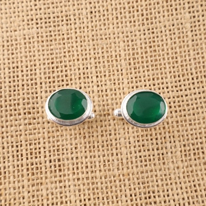 Niharika Gems Luxury Green Onyx Gemstone <b>Cuff</b> Links Set Jewellery with Channel Setting in 925 Silver for Unisex Everyday Wear - Product Image 1