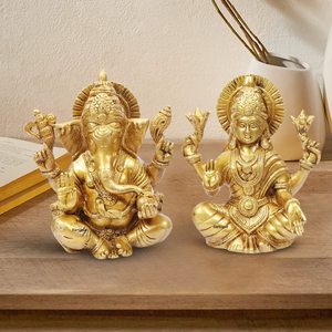 Statues en laiton du Dieu Ganesh et de la Déesse Lakshmi, encadrées, artisanales, style Art Déco, pour décoration intérieure, ensemble de table, 1 pièce, qualité supérieure, Anniversaire Radhe - Product Image 4