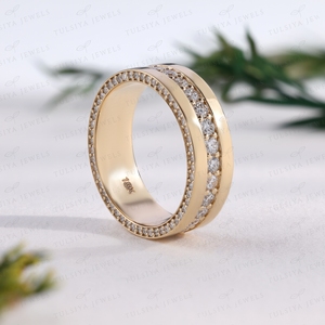 Round Cut Mens Wedding Band Yellow Gold Channel Set Eternity <b>Ring</b> Wide <b>Plain</b> Border Statement Fine Jewelry <b>Ring</b> - Product Image 1