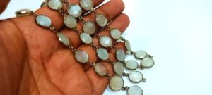Natural White Moonstone Coin Shape Briolette 12mm Bezel Connector Chain Sold Per Foot - Product Image 2